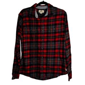 Woolrich Men’s Medium Red Black Plaid Flannel Shirt 100% Cotton Long Sleeve